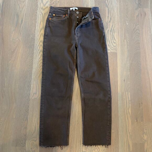 Re/done 70s Ultra High Rise Stove Pipe Straight Leg Jeans Brown Women’s Size 25 - Picture 3 of 11